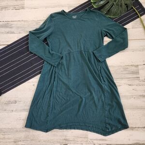 J.Jill Pure Jill Dipped Hem Swing Dress Long Sleeve Green Size Small